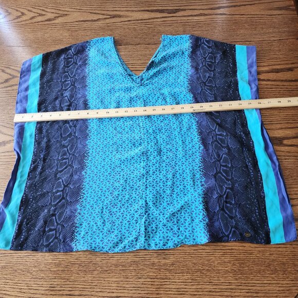 Guess Top Women's Large Blue Green Animal Cheetah Alligator Print Flowy Light - Picture 8 of 9